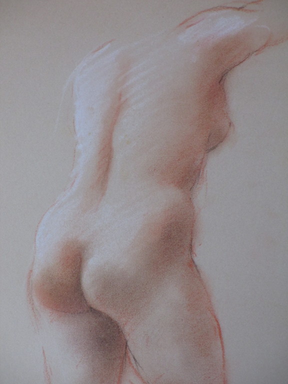 Onbekende kunstenaar, Naakt op de rug gezien, Roodkrijttekening kopen? Bied vanaf 1!