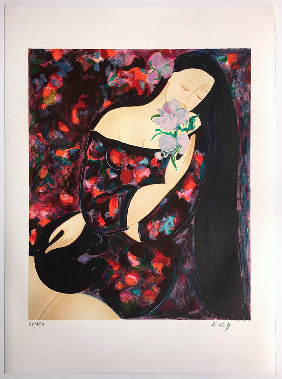 Linda le Kinff - Femme fleur - lithografie, gesigneerd, oplage 180 ex. verkocht voor € 45!