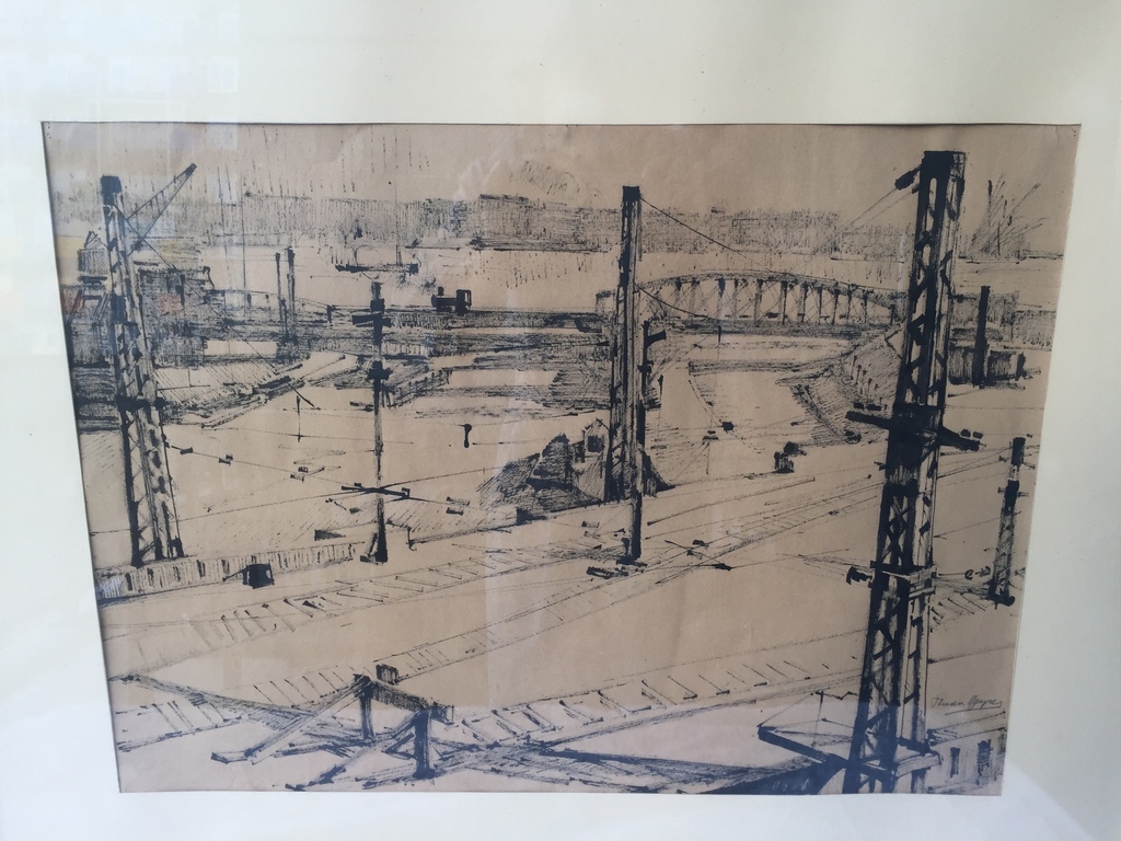 Theodor Heynes - (inkt)tekening 40,5 x 56 cm 1965 - Spoorwegemplacement kopen? Bied vanaf 1!