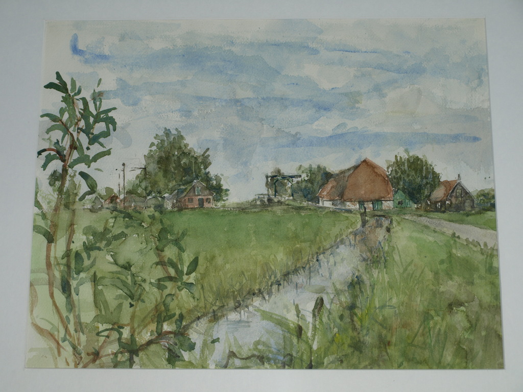 Joanne de Wilde – Aquarel – Brug in Waterland – Ingelijst 71 x 56 cm kopen? Bied vanaf 1!