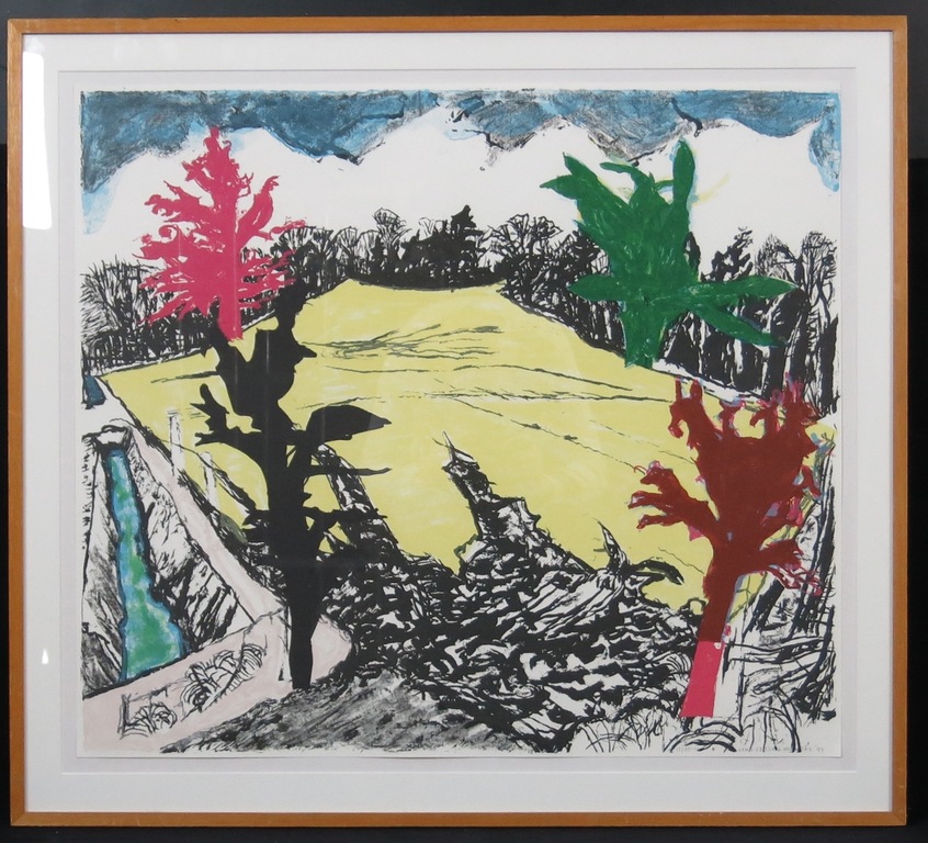 Hans Ebeling Koning: Litho, Zonder titel (geel) - Ingelijst (groot) verkocht voor € 45!