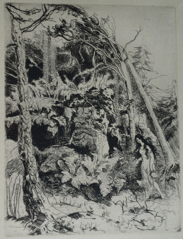 Adolf Jelinek Alex : Ets – Vrouw in het bos – gesigneerd & ingelijst – 1935 kopen? Bied vanaf 1!