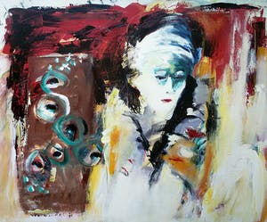 Helen Nieuwendijk - Helen Nieuwendijk - Compositie met vrouw, olieverf op doek (ingelijst, groot) kopen? Bied vanaf 250!