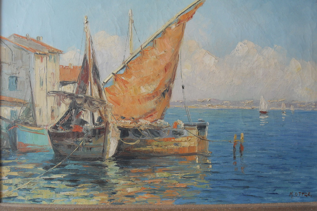 Vissersdorp in italie olieverf op doek 50 x 70 cm gesign onder pseudoniem Ottee verkocht voor € 160!