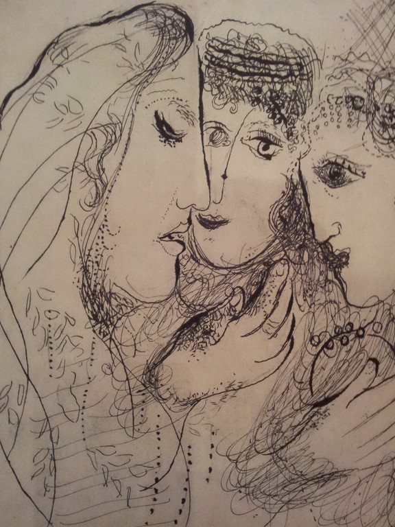 MARC CHAGALL - Heliogravure - VINTAGE 1960 - Three Sisters '' - Door Draeger Freres Paris - ZELDZAAM ! verkocht voor € 75!