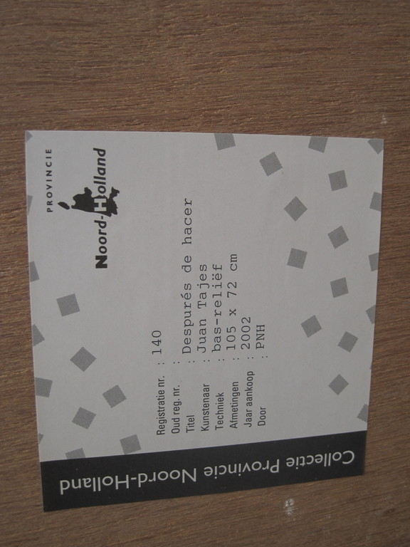 Juan Tajes (1946-) GROOT bas relief "Despures de Hacer" 2002  kopen? Bied vanaf 1!