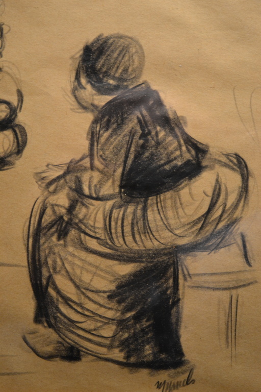 Maurice Mareels: houtskoolschets, vrouw boven een vuur kopen? Bied vanaf 1!