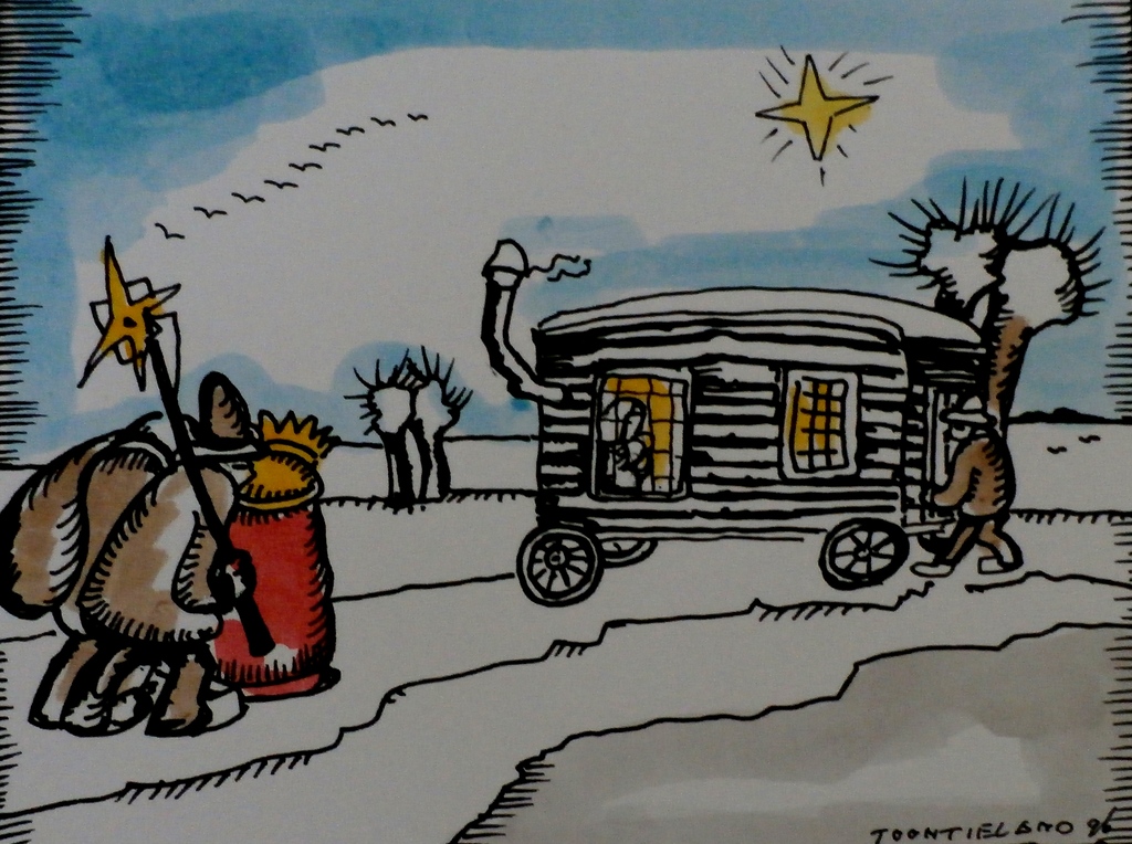 Toon Tieland - handingekleurde litho: En waar de ster bleef stille staan - 1996 verkocht voor € 75!