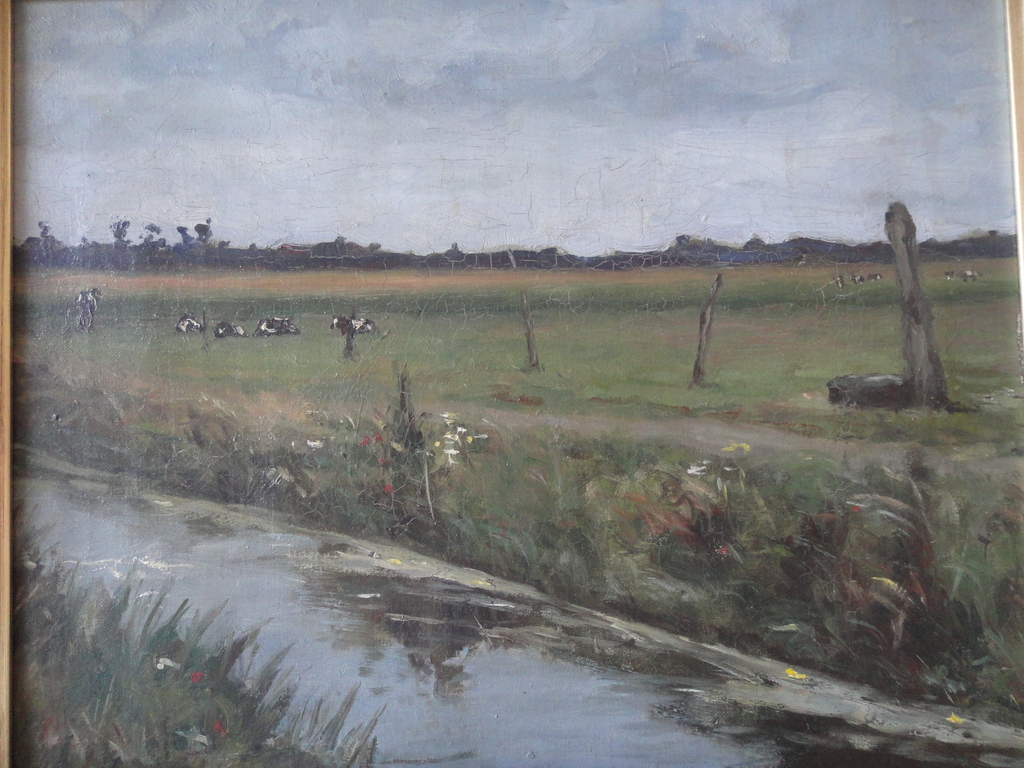 Hollandse school, olieverf op doek, polderlandschap met grazende koeien kopen? Bied vanaf 65!