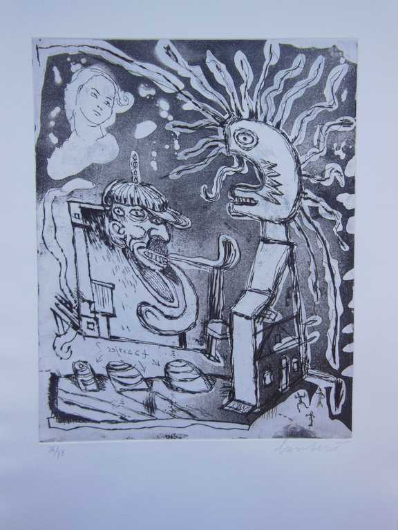 Lucebert, ets/aquatint uit 1991, gesigneerd verkocht voor € 250!