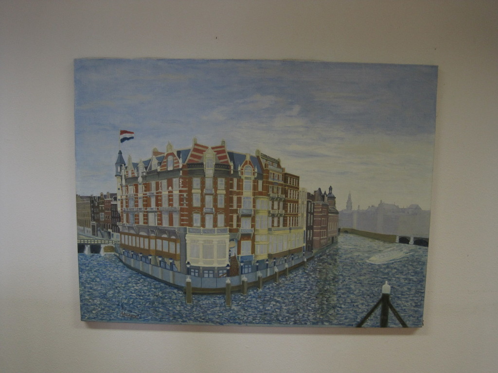 groot Stadsgezicht Amsterdam Hotel l'Europe aan de Amstel  olieverf 1994  kopen? Bied vanaf 1!