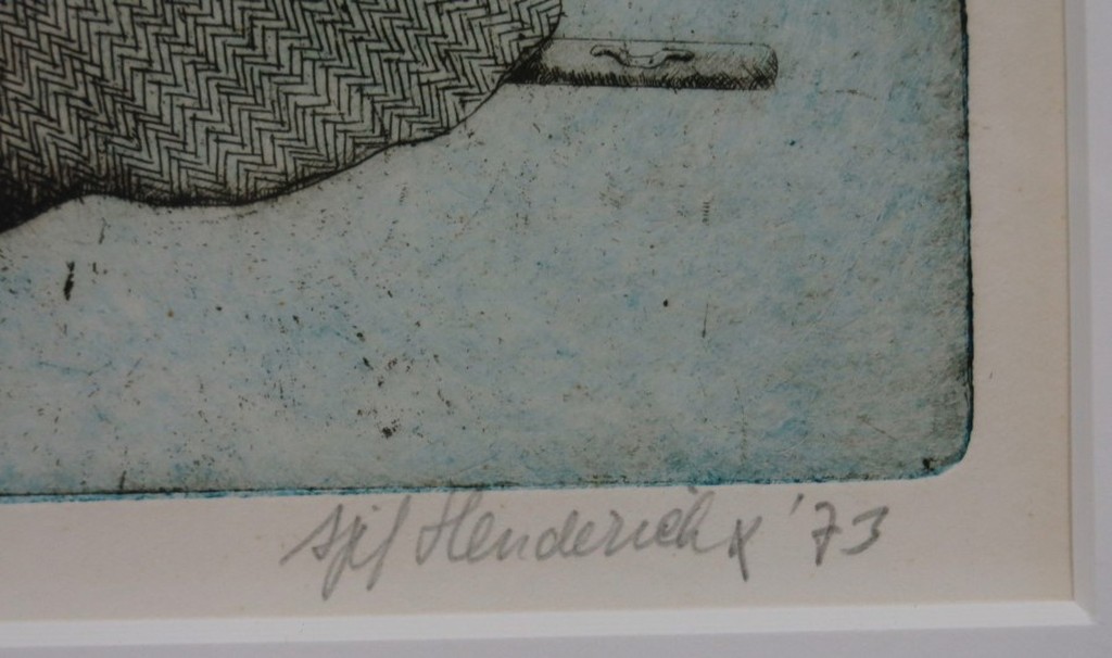 Sjef Henderickx: Ets, Twee mannen en een mandril -Ingelijst kopen? Bied vanaf 35!