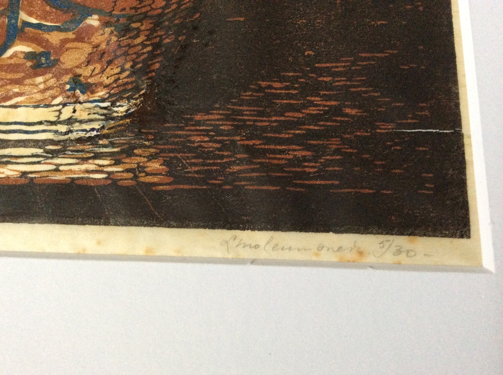 Piet Verhaaren - chrysanten in vaas - linosnede, 1931 kopen? Bied vanaf 25!