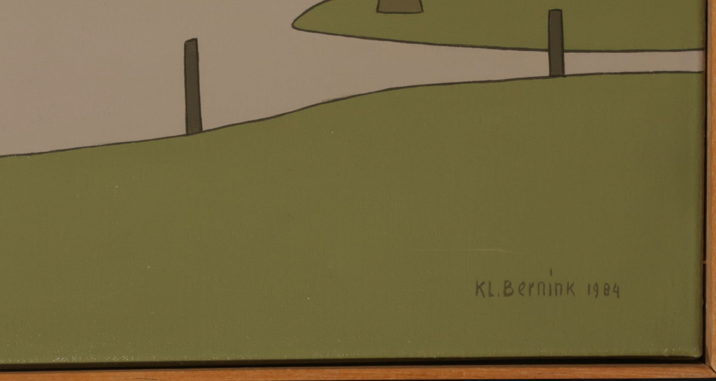 Klaas Bernink: Olieverf op doek, Boerderij met kale bomen - Ingelijst kopen? Bied vanaf 350!