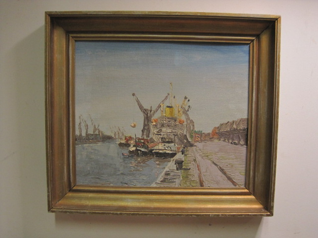 oud olieverf "Amsterdam boot lossen aan Oostelijke Handelskade"  kopen? Bied vanaf 1!