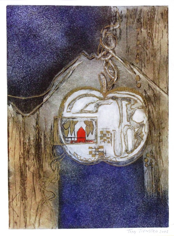 TINY TIENSTRA, Aquatint opgehoogd met goudverf, Gesigneerd en Gedateerd 2002, APPEL. kopen? Bied vanaf 1!
