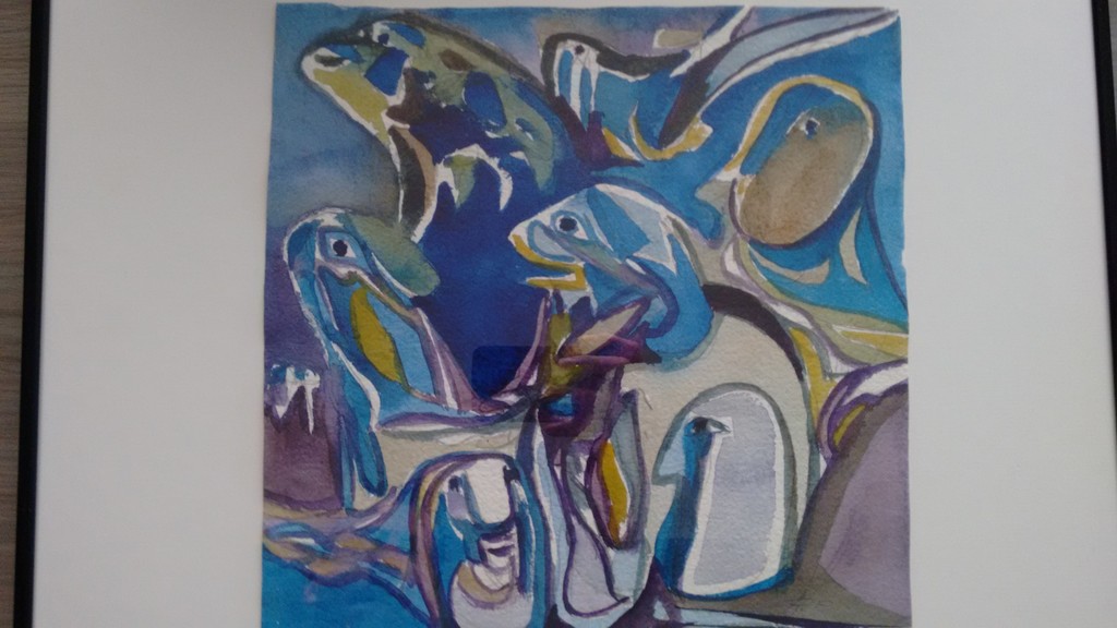 Finn Pedersen - aquarel - 2007 - gesigneerd - ingelijst - neo CoBrA verkocht voor € 240!