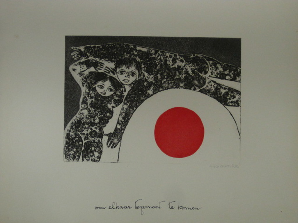 Ans Wortel gesigneerde litho "om elkaar tegemoet te komen" kopen? Bied vanaf 1!