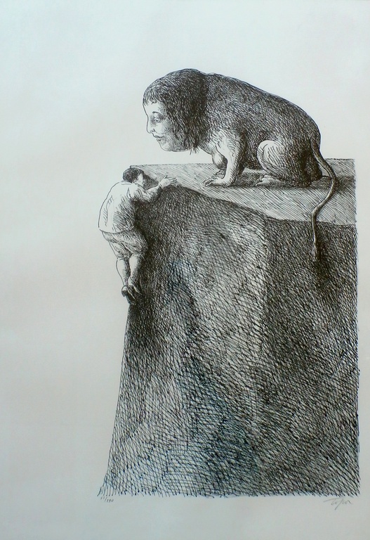 Roland Topor - ingelijste litho:  En Tete - 1978 verkocht voor € 95!
