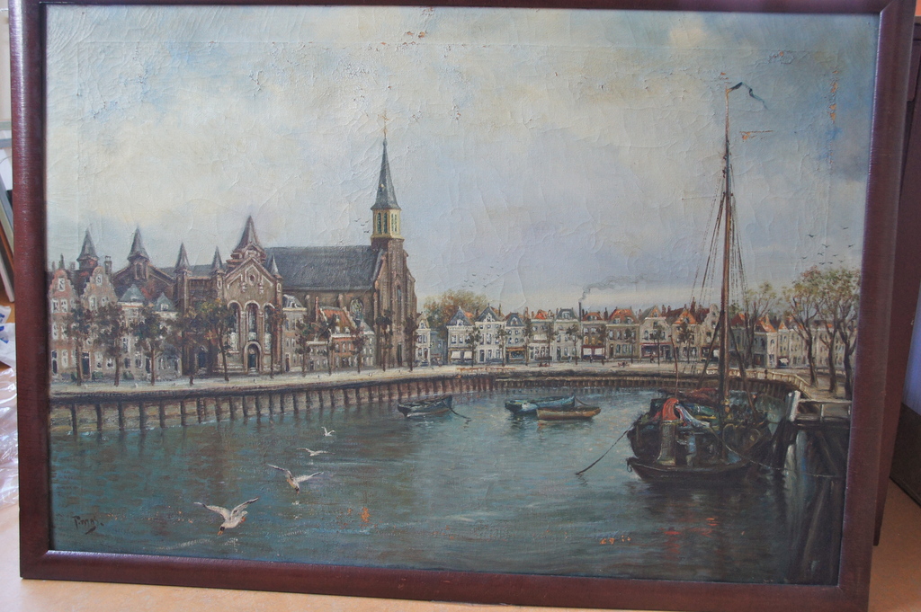 Mas P, olieverfschilderij, Stadshaven. kopen? Bied vanaf 30!