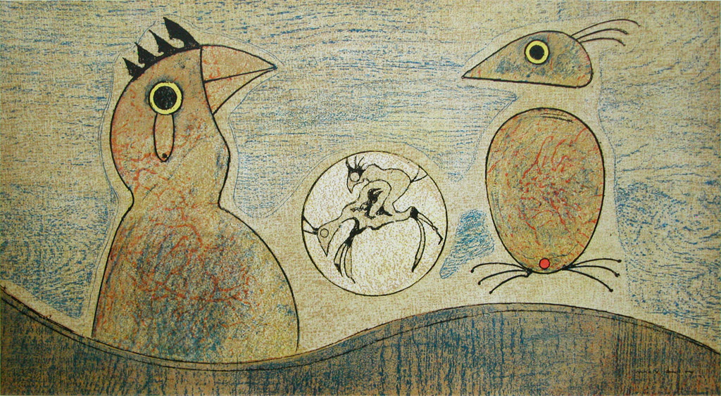 Max Ernst, originele kleurenlitho 'Deux Oiseaux', 1975 verkocht voor € 80!