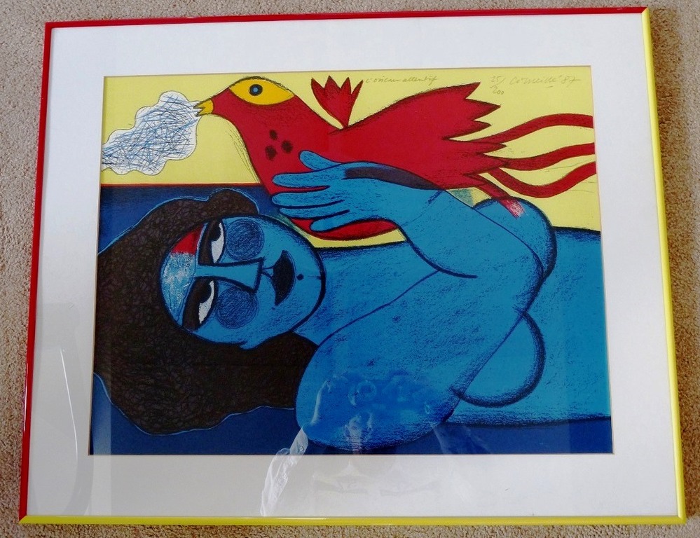 Corneille,ingelijste zeefdruk: L'oiseau attentif, 1987, handgesigneerd en genummerd kopen? Bied vanaf 425!