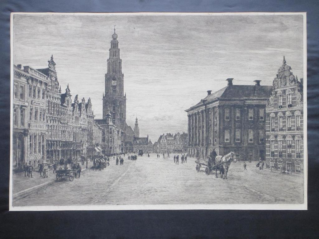 Waalko Jans Dingemans, Grote Markt Groningen, Ets 1920 verkocht voor € 70!