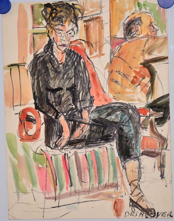 Francois Desnoyer: Aquarel op papier. Dame in stoel kopen? Bied vanaf 1!