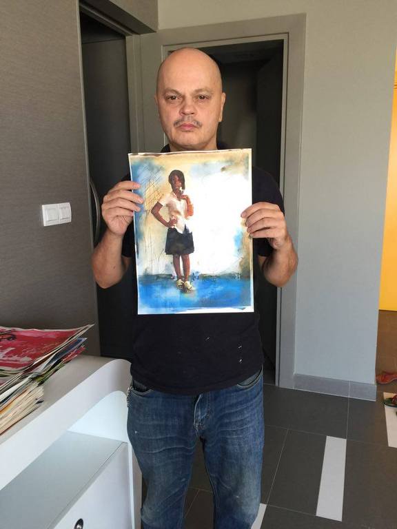 Peter Klashorst - gemengde techniek op aquarel papier - Schoolgirl delight kopen? Bied vanaf 60!