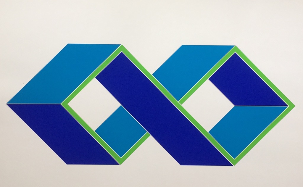 Wladimir Zwaagstra: Zeefdruk, Abstracte compositie (blauw/groen) verkocht voor € 35!