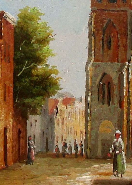 Kunstenaar onbekend: Olieverfschilderij, Stadsgezicht kopen? Bied vanaf 15!