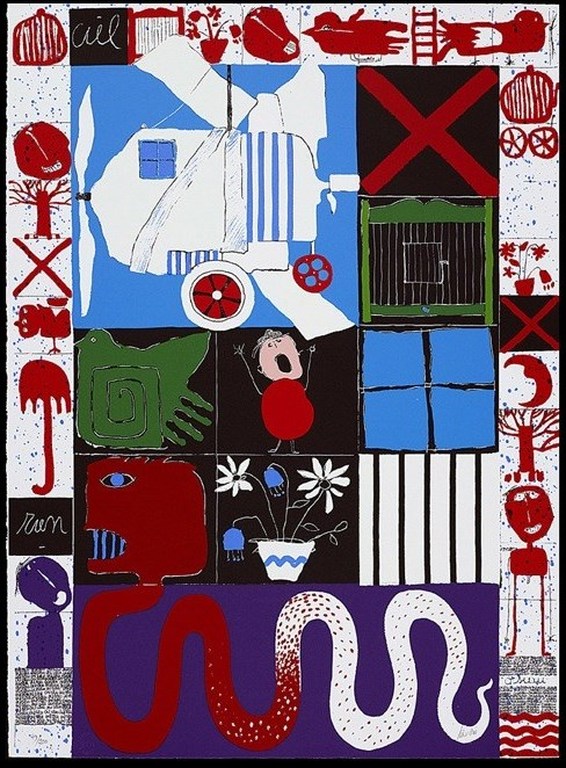 Christian Silvain: Zeefdruk, L'Oiseau Cage verkocht voor € 150!