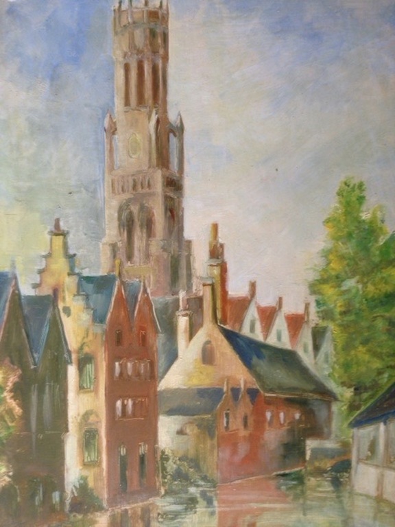 Schilderij van Onze Lieve Vrouwekerk Brugge - kunstenaar onbekend. kopen? Bied vanaf 1!