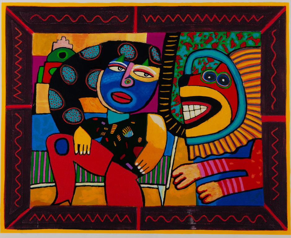 Clemens Briels, grootse exclusieve zeefdruk''The model and the lion''(ingelijst) kopen? Bied vanaf 795!