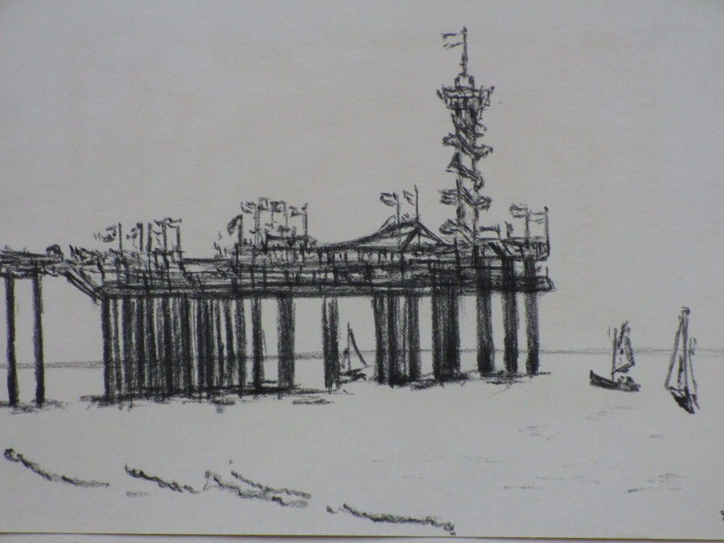Jos van den Berg - Jos van den Berg, Scheveningen Pier, Tekening kopen? Bied vanaf 1!