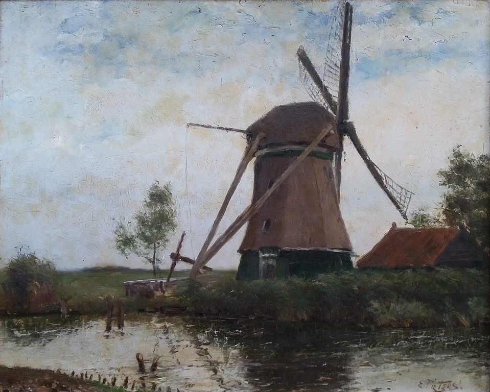 Evert Pieters (1856-1932) toe te schrijven aan - ’Vue en Hollande’ - paneel verkocht voor € 170!