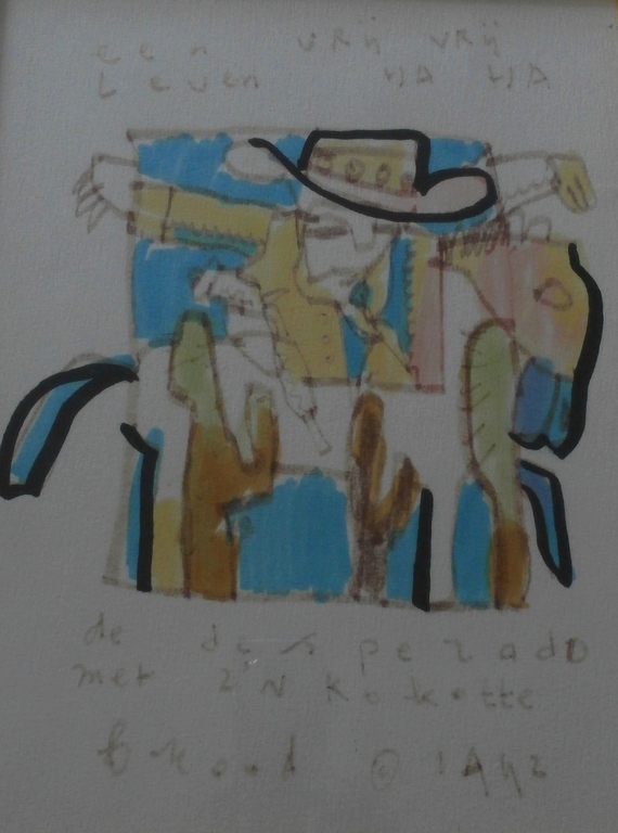Herman Brood - mooi ingelijste tekening: de desperado met zijn kokotte - 1992 kopen? Bied vanaf 275!