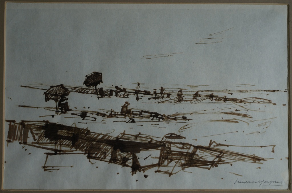 Theodoor Heynes : Sepia pentekening - Strandleven – Gesigneerd - ca 1970 verkocht voor € 50!