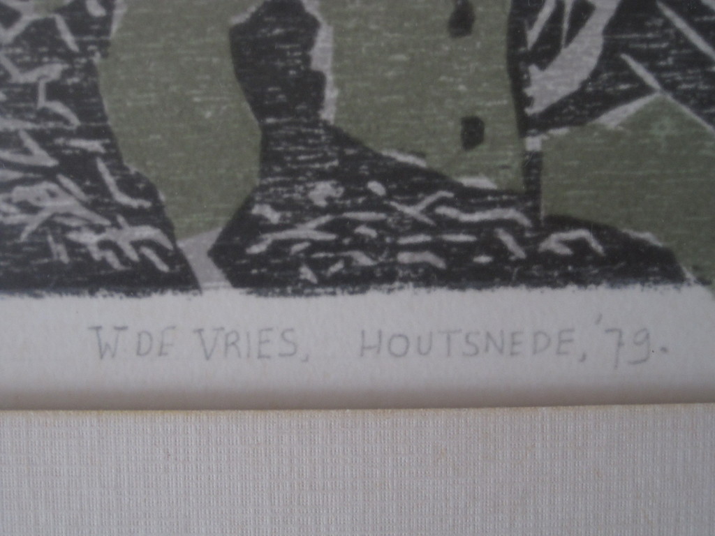Intrigerende handgekleurde Houtsnede "Strand met huisjes" Willem de Vries (1948) kopen? Bied vanaf 1!