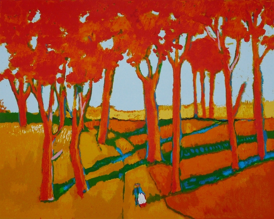 Toon Hermans: Zeefdruk, Landschap met geliefden, Gesigneerd kopen? Bied vanaf 190!