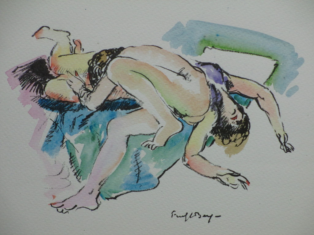 Freek van den Berg, Vriendinnen in hun liefdesspel, Handgekleurde litho sold for € 95!