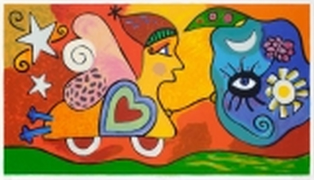 Wendie Brauckmann, zeefdruk op papier in alu lijst: Titel :  verkocht voor € 75!