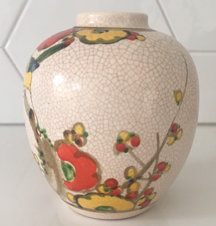 Art Nouveau hand beschilderd aardewerken craquele vaasje kopen? Bied vanaf 32!