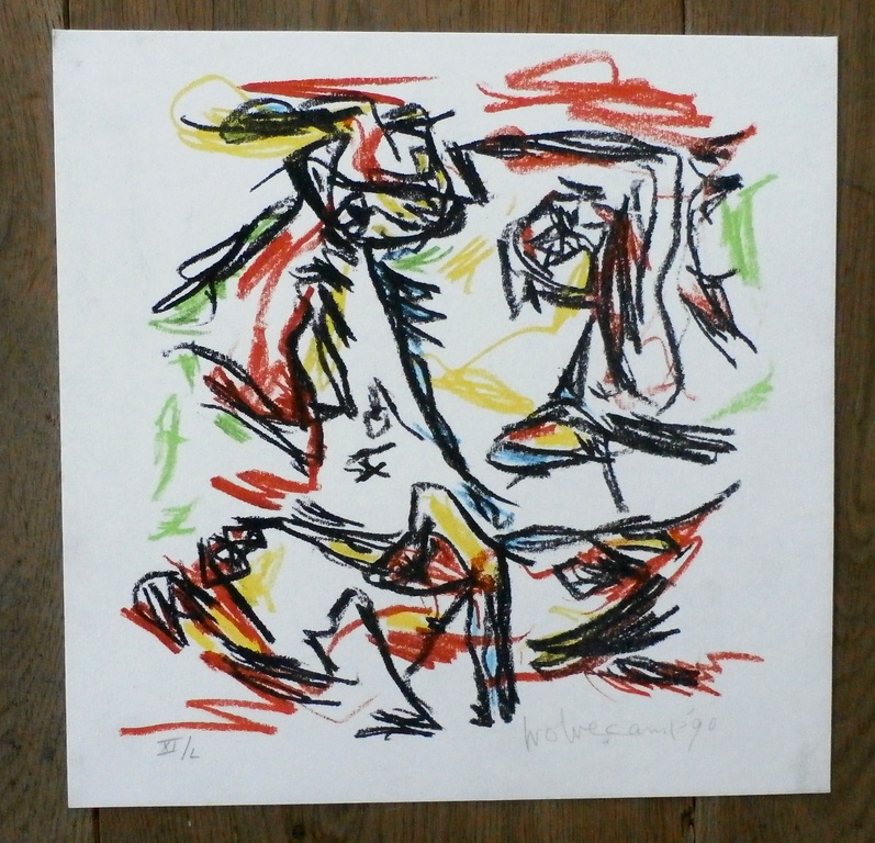 Theo Wolvecamp - zeefdruk: dansend paar II - 1990  kopen? Bied vanaf 150!