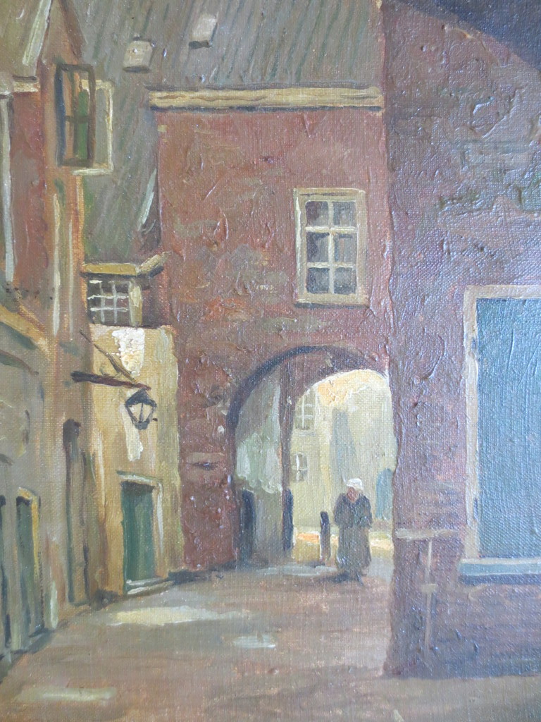 Ad Pieters - H.E. Peters Olieverf op doek Hofje in Dordrecht 1945 kopen? Bied vanaf 50!