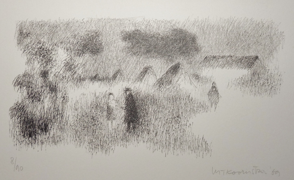 Metten Koornstra, Litho, Figuren in landschap - Ges., 1969 verkocht voor € 80!