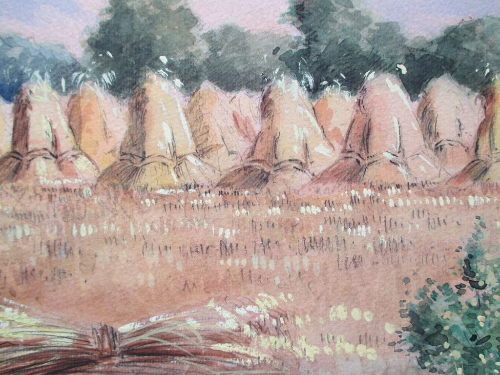 Gerrit van Jeveren, gouache, korenschoven kopen? Bied vanaf 60!