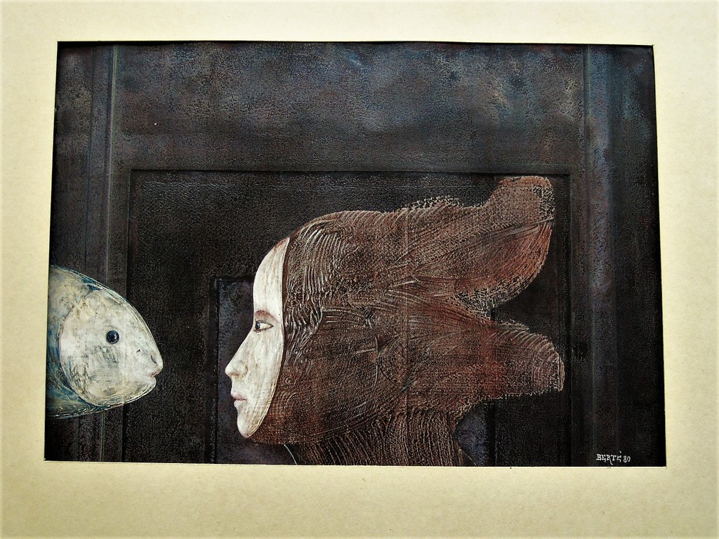 Weergaloos mooi Italiaans Surrealistisch Olieverf "Vrouw en Vis" gesigneerd  kopen? Bied vanaf 1!