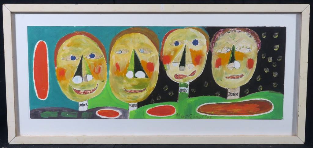 Meertje Kaal: Olieverf op papier, Sander, Martin, Daniel, Jasser - Ingelijst verkocht voor € 40!