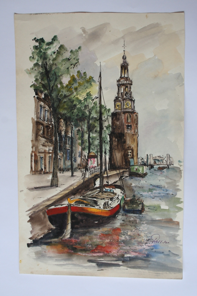 Aquarel - Munttoren Amsterdam - gesigneerd kopen? Bied vanaf 1!